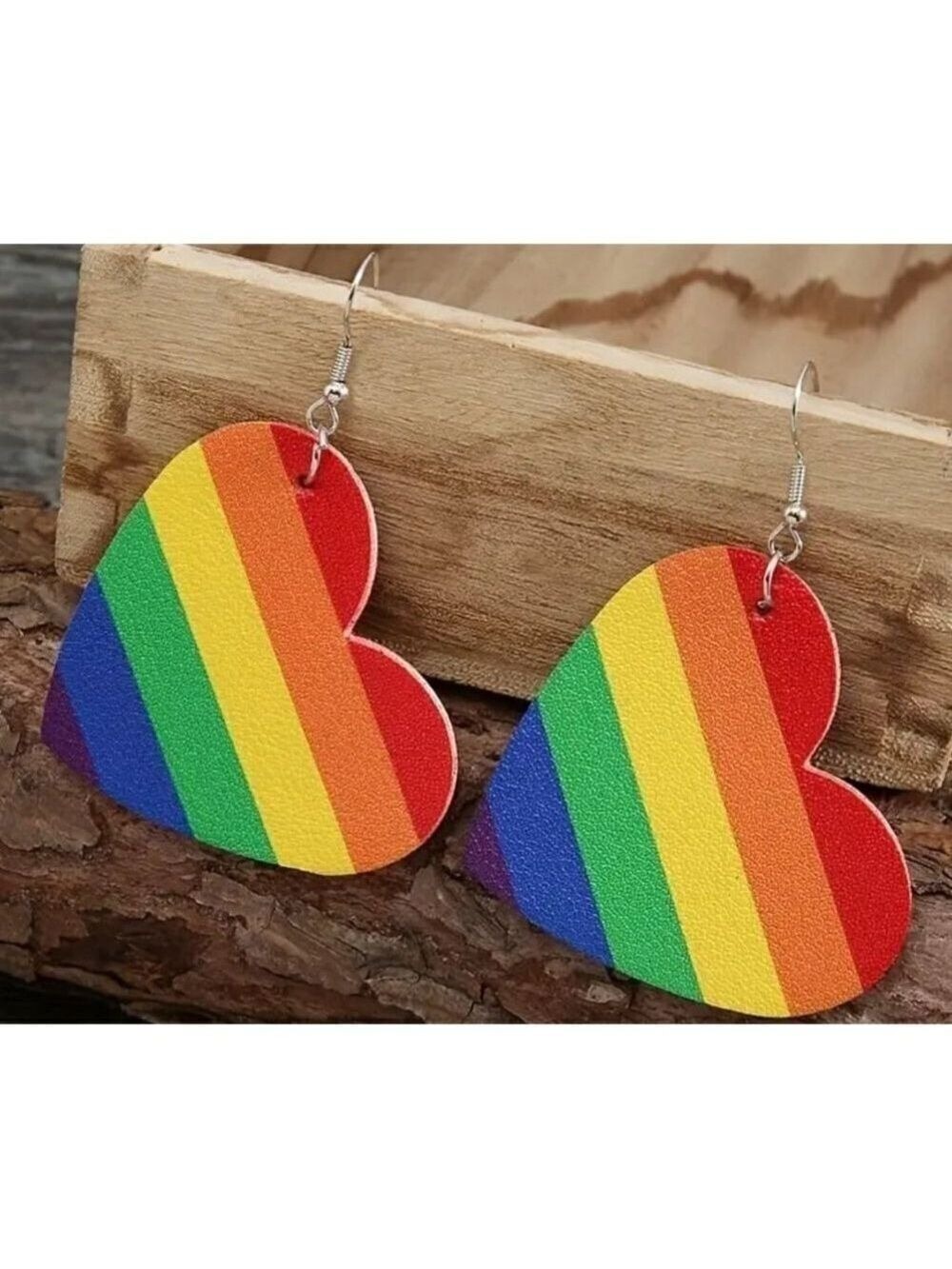 Pride LGTBQ Rainbow Heart Shaped Earrings NWT